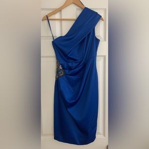 Eliza J. One Shoulder Cocktail Dress with Cobalt Blue Beaded Accent in Size 2